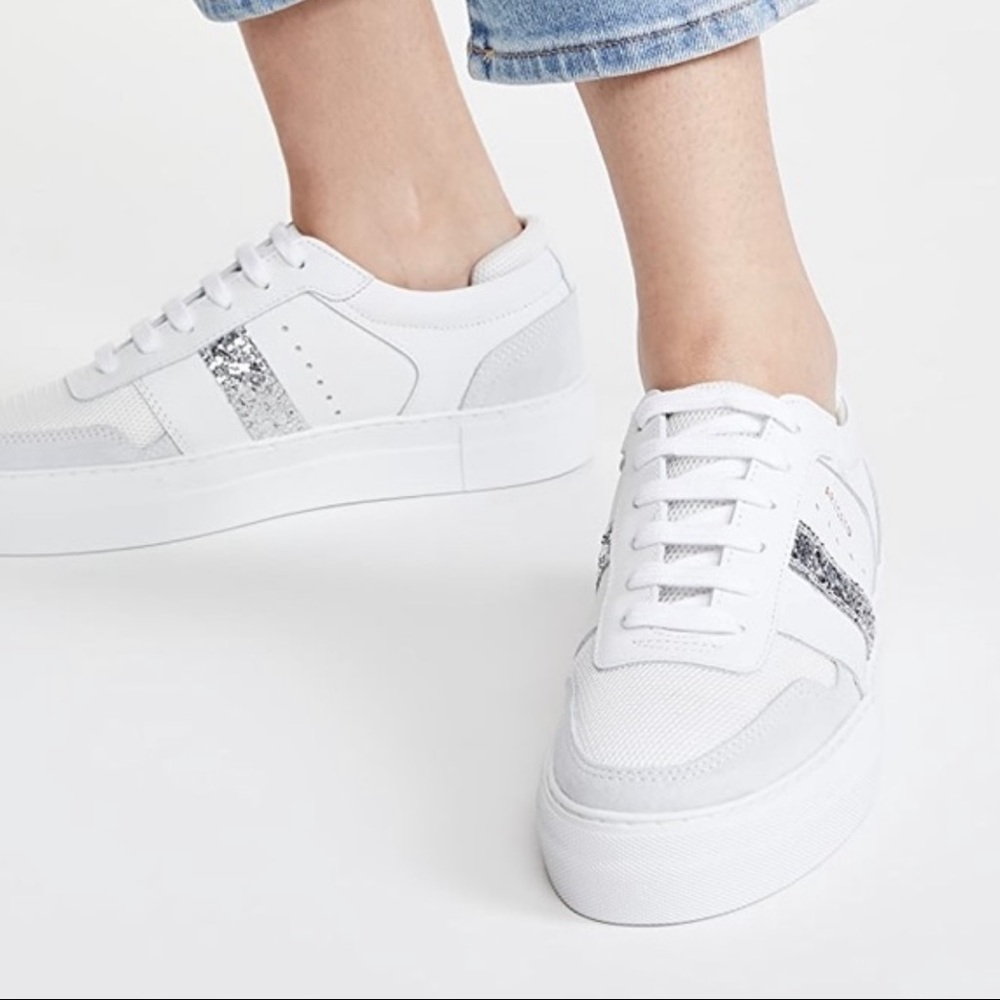 NWT Axel Arigato Detailed Platform Sneaker - White/Silver Glitter - EU 37 US 6.5 - Picture 5 of 16
